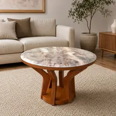 NOEL - Mesa de Centro Circular de Mármol Calacatta Gold 60cm Deco