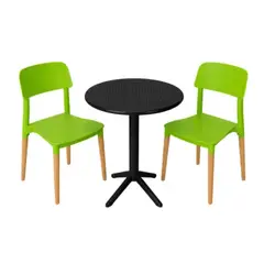 SIMET - Pack de Comedor / Mesa TURIN NEGRO + 2 sillas VERONA VERDE