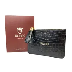 ARIEL - Monedero Tarjetero en cuero natural vacuno Modelo Lisa Negro Rilhes Leather