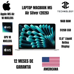 APPLE - MacBook M5 Air 16GB RAM 512GB SSD 13 Silver Teclado Ingles