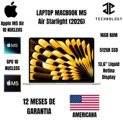 APPLE - MacBook M5 Air 16GB RAM 512GB SSD 13 Starlight Teclado Ingles