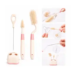 GENERICO - Kit Limpia Biberones 4 en 1 de Silicona + Escurridor Soporte rosado