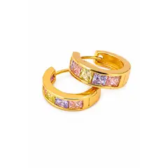 GENERAL - Aretes Argollas Huggie Mujer Acero Quirúrgico Cristales Pastel