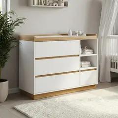 GENERICO - Cómoda Cambiador Para Bebé Lumen 4 Cajones Blanco y Duna 120 cm Huk