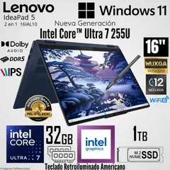 LENOVO - Laptop IdeaPad 5 2 en 1 16IAL10 Intel Core Ultra 7 255U 32GB RAM 1TB SSD 16" WUXGA Táctil