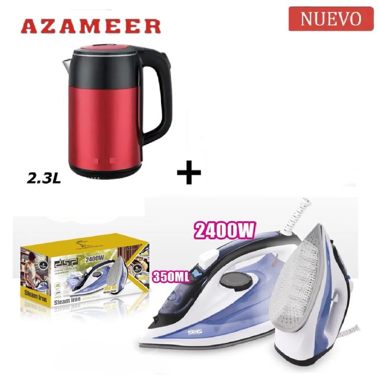 Plancha a Vapor Base Ceramica 2400W -Hervidor 2.3LR