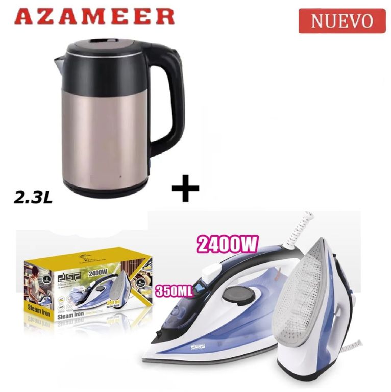 Plancha a Vapor Base Ceramica 2400W -Hervidor 2.3LP