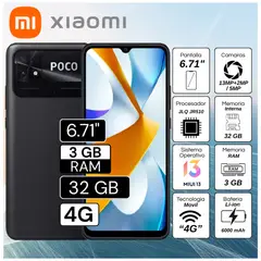 XIAOMI - Celular Poco C40 6.71" Pulg. 3GB RAM 32GB MIUI 13 - Negro Asfalto