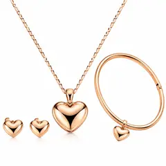 GENERICO - Set Collar Corazón Mujer + Aretes y Pulsera Bañado en Oro 18K
