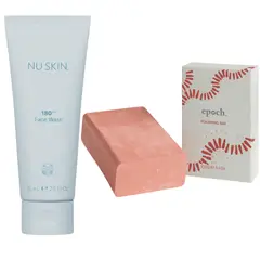 NU SKIN - Kit Completo Limpieza y Exfoliación Facial Face Wash 180° 75mL + Epoch Polishing Bar