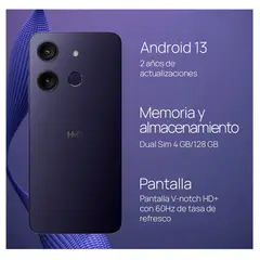 GENERICO - Smartphone HMD Aura DS 8GRAM (4+ 4GB EXT)+ 128GB/ IP 54/ 13MP/ Batería de 2 días/ 6.56" Indigo/