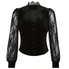 GENERICO - BLUSA GOTICA SEMI TRANSPARENTE - NEGRO - L
