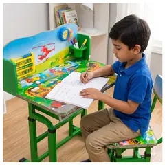 GENERICO - ESCRITORIO PARA NIÑOS + SILLA Y REPISA DISEÑO HELICOPTERO COMPARTIMIENTOS