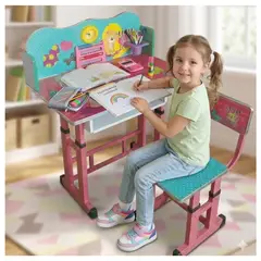 GENERICO - ESCRITORIO PARA NIÑOS + SILLA Y REPISA DISEÑO OSITOS COMPARTIMIENTOS