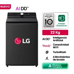 LG - Lavadora WT22OBTX 22kg con Inteligencia Artificial Carga Superior Negro Onyx