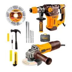 INGCO TOOLS - Combo Rotomartillo + Amoladora + Disco + Accesorios Ingco