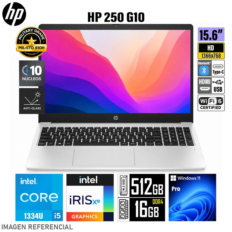 LAPTOP 250 G10 (Pantalla 15.6" HD) Intel Core i5-1334U RAM 16GB / SSD 512GB -B03E2LT
