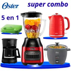 OSTER - Combo 5 en 1: Cafetera, Licuadora, Hervidor, Sandwichera y Olla Arrocera