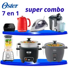 OSTER - Súper Combo 7 en 1: Licuadora Pro Max, Extractor, Arroceras, Hervidor, Sandwichera y Plancha