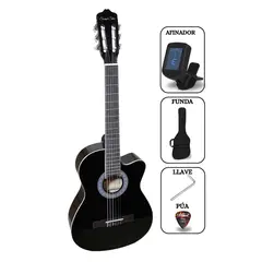 SOUND STAR - Guitarra Acústica Negro Clásica con cuerdas Nylon con Funda Afinador