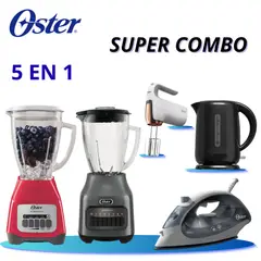 OSTER - Combo 5 en 1: 2 Licuadoras, Hervidor, Plancha Vapor y Batidora HeatSoft