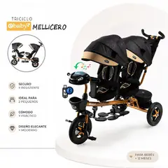 EBABY - Triciclo Mellicero Gemelar DUO LAZZO Guiador con USB Musica Luces