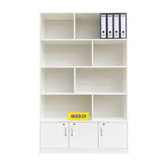 TEMEL - Estante de Melamina 120 cm KENT Color Blanco con 3 puertas inferiores -