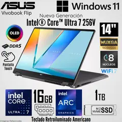 ASUS - Laptop Vivobook Flip TP3407SA-DS74T Intel Core Ultra 7 256V 16GB RAM 1TB SSD 14" OLED Táctil