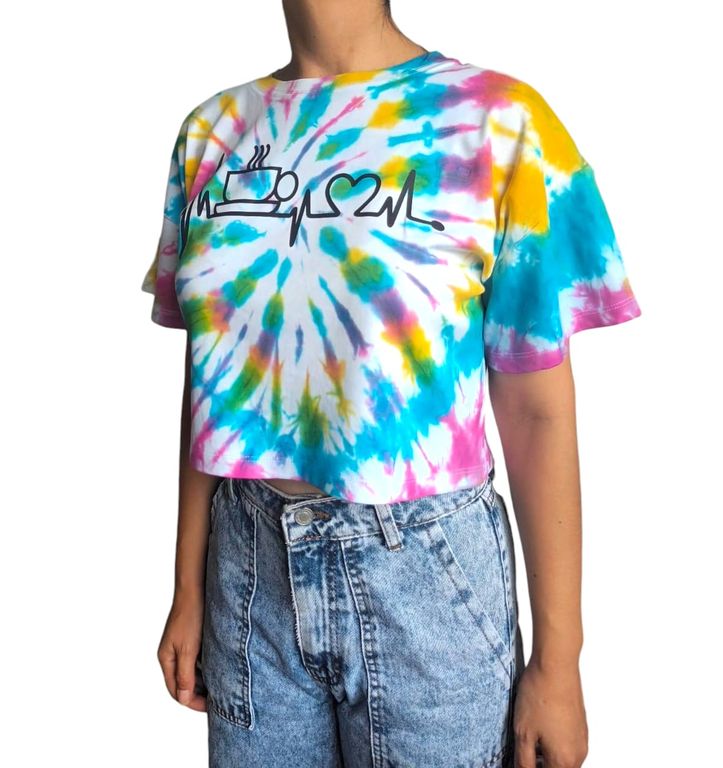 Polo Mujer Crop Top Básico TIE DYE COFFEE - Multicolor