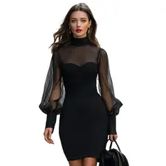 GENERICO - VESTIDO TUBO ELEGANTE MANGA LARGA TRANSPARENTE
