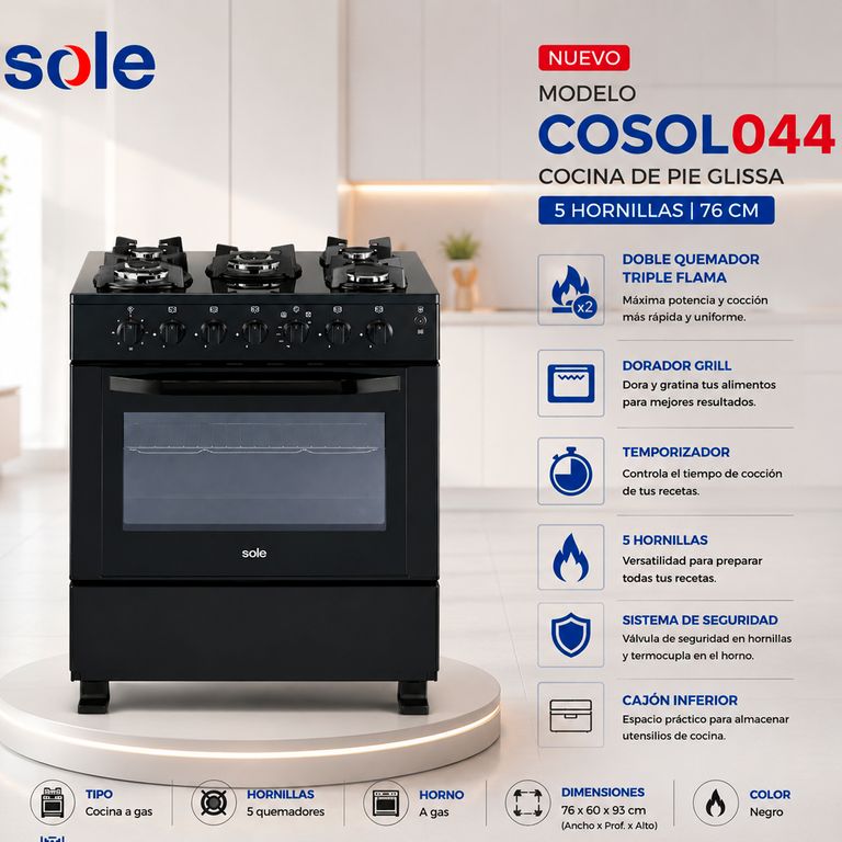 Cocina de pie Glissa GLP 76cm 5 hornillas COSOL044