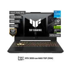 ASUS - LAPTOP TUF F15 FX507ZC4-HN191W INTEL CORE I5-12500H 16GB 1TB SSD 15.6 FHD 144HZ 4GB RTX3050 WIN 11