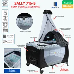 EBABY - Cuna Corral Mecedora para bebe Sally 716-B AzulGris
