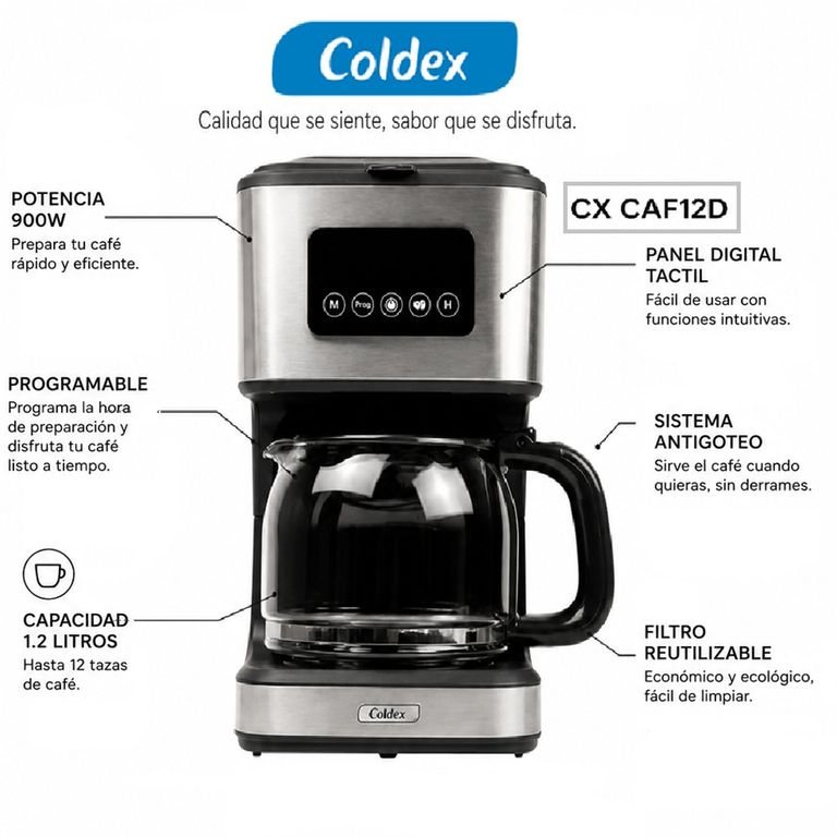 Cafetera Digital 12 Tazas CX-CAF12D 900W