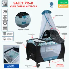 EBABY - Cuna Corral Mecedora para bebe Sally 716-B Azul