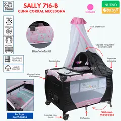 EBABY - Cuna Corral Mecedora para bebe Sally 716-B Rosado