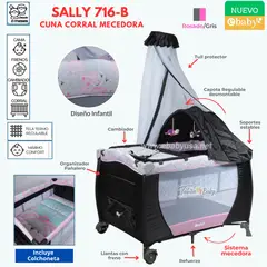 EBABY - Cuna Corral Mecedora para bebe Sally 716-B RosadoGris