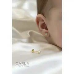 GENERICO - CARLA JOYERÍA - Aretes Punto de Luz para Bebé Oro 18K Broche Seguridad - Certificado Autenticidad