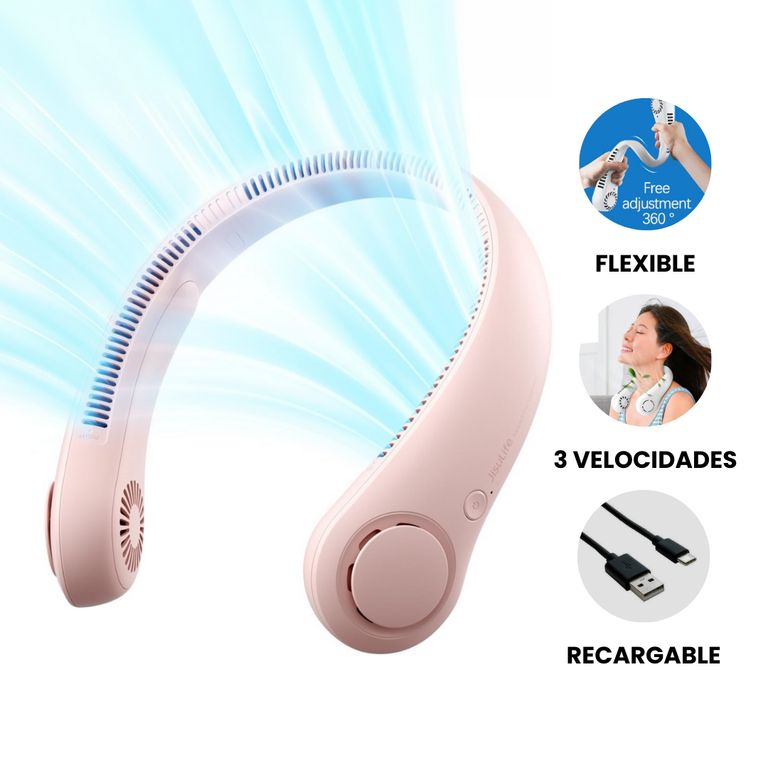Ventilador de Cuello Portátil Recargable - Rosado