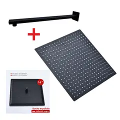XM - Set Ducha Española Cuadrada 16 Pulgadas + Brazo Negro Mate