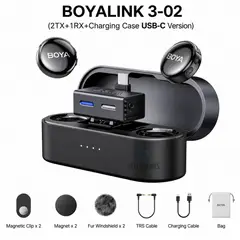 BOYA - Micrófono BOYALINK 3-02 USB-C 2 TX + RX, Estuche, TRS 3.5mm, IA, 300m, Negro