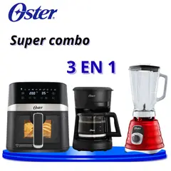 OSTER - Combo 3 en 1: Freidora de Aire 4L, Licuadora 1.25L y Cafetera 5 Tazas
