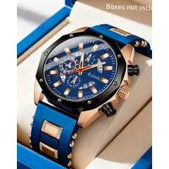 GENERICO - Reloj Deportivo para Hombre Rclock con Correa de Silicona Azul y Negro Diseño Cronógrafo
