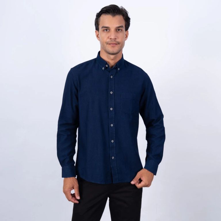CAMISA ML INDIGO COLOR ENTERO ETQ JEANS PC-63505CA
