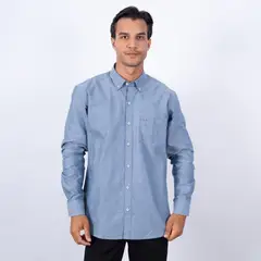 Pierre Cardin - CAMISA ML OXFORD COLOR ENTERO ETQ AZUL PC-63621CA