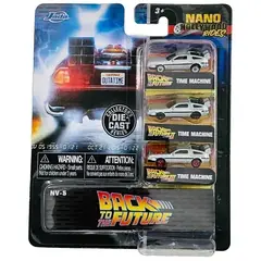JADA TOYS - Delorean Time Machine Volver Al Futuro BTTF 123 Pack 3 Vehículos - Jada Nano Hollywood Rides