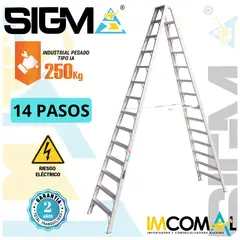 SIGMA - Escalera Aluminio Tijera Doble Acceso de 14 Pasos. Cap. Max. de Carga 250 Kg. Tipo IA Industrial Pesado