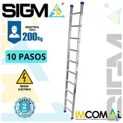SIGMA - Escalera Aluminio Arrimo de 10 Pasos. Cap. Max. de Carga 200 Kg. Tipo I Industrial