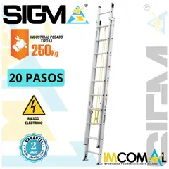 SIGMA - Escalera Aluminio Telescópica de 20 Pasos. Cap. Max. de Carga 250 Kg. Tipo IA Industrial Pesado