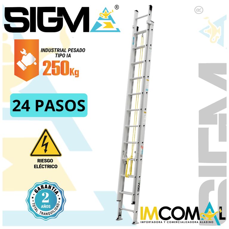 Escalera Aluminio Telescópica de 24 Pasos. Cap. Max. de Carga 250 Kg. Tipo IA Industrial Pesado